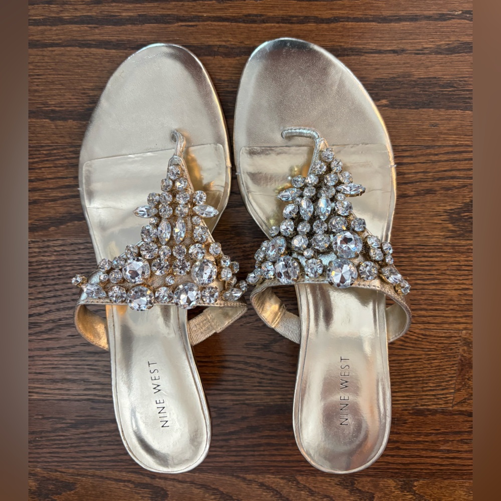 Nine West Metallic Crystal Slide Sandals